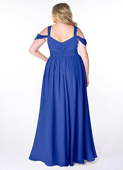 Azazie Lianne Bridesmaid Dresses Royal Blue A-Line Off the Shoulder Chiffon Dress image8