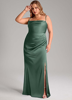 Azazie Leonis Bridesmaid Dresses Eucalyptus Mermaid Pleated Stretch Satin Convertible Dress image11