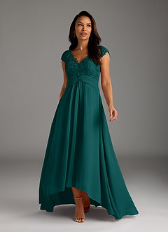 Azazie Irmeli Mother of the Bride Dresses Peacock A-Line Lace Chiffon Dress image3
