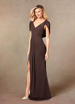 Azazie Luisa Moeder van de bruid jurken Zeemeermin Jurk van Mesh V-hals geplooid Ganache image3