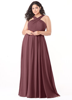 Azazie Dixie Bridesmaid Dresses Sangria A-Line Halter Pleated Chiffon Dress image7