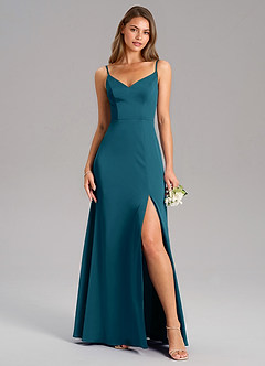Azazie Talina Bridesmaid Dresses Ink Blue A-Line Stretch Satin Dress image5