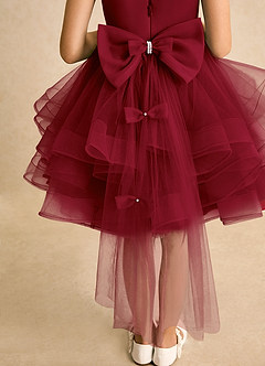Azazie Tinie Flower Girl Dresses Burgundy Ball-Gown Bow Tulle Dress image7