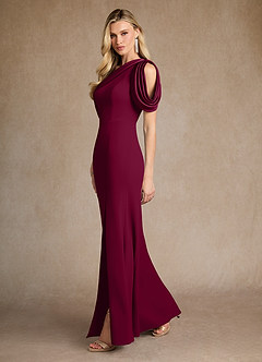 Azazie Paris Mother of the Bride Dresses Burgundy Mermaid Pleated Stretch Crepe Dress image2