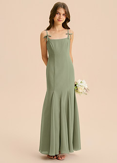 Azazie Evey Junior Abito Sirena in Chiffon Plissettato Pistacchio image4