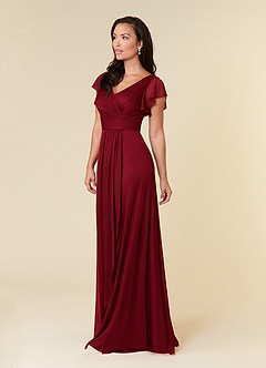 Azazie Reneya Mother of the Bride Dresses Burgundy A-Line Pleated Mesh Dress image2
