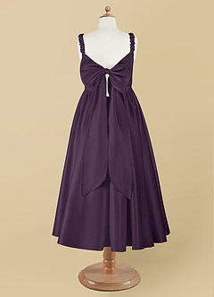 Azazie Cutie Pie Flower Girl Dresses Plum A-Line Pleated Matte Satin Dress image8