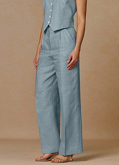 front Belicia Dusty Blue 100% Linen Pants