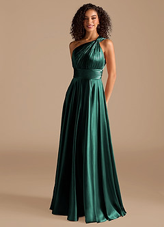 Azazie Charlize Brautjungfernkleider A-Linie One-Shoulder Metallischer Satin Kleid Kiefer image1