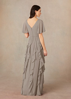 Azazie Watson Final Sale Taupe A-Line V-Neck Chiffon Dress image4