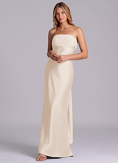 Azazie Ailanie Brudtärnklänningar Klä av Tubklänning i Stretch Satin Axelbandslös Vit Alabaster image3