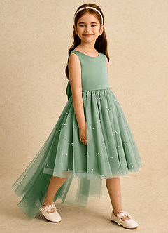 Azazie Bell vestidos de niña de las flores Vestido de Matcha de Tul de Princesa con Lazo image2
