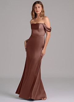 Azazie Miley 신부 들러리 드레스 인어 오프 더 숄더 스트레치 새틴 바닥 길이 드레스 image5