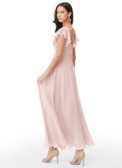 Azazie Bondi Brautjungfernkleider A-Linie Gestreift Chiffon Kleid Zartrosa image4