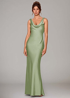 Azazie Rylina Bridesmaid Dresses Dusty Sage Mermaid Stretch Satin Dress image1
