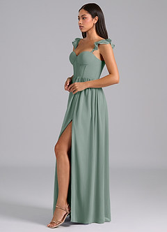 Azazie Denisse Brautjungfernkleider A-Linie Gestreift Chiffon Kleid Silberner Salbei image3