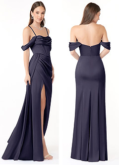 Azazie Amyra Vestidos de damas de honor Vestido de Tormenta de Satén Elástico de Corte Recto Convertible con Vestidos sin tirantes image8