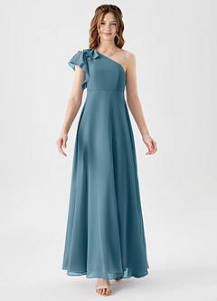 Azazie Arabella Junior Abito A-Line in Chiffon Increspato Bermuda image5