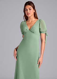 Azazie Pheby Bridesmaid Dresses Matcha A-Line Pleated Chiffon Dress image2