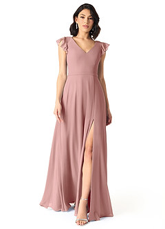 Azazie Claudine Bridesmaid Dresses Dusty Rose A-Line Flutter Sleeve Chiffon Dress image2