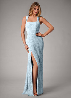Azazie Luci Bridesmaid Dresses Sky Blue Mermaid Pleated Floral Burnout Convertible Dress image1