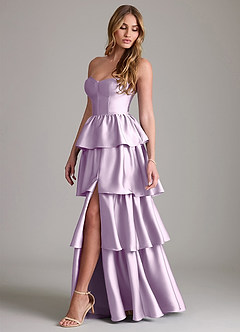 Azazie Faye Bridesmaid Dresses Frosted Lilac A-Line Ruched Stretch Satin Dress image3