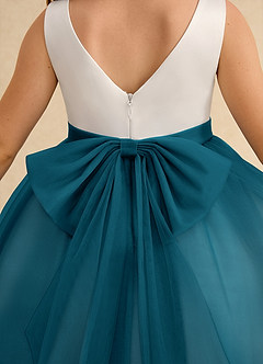 Azazie Rene Flower Girl Dresses Ivory Ink Blue A-Line Bow Tulle Dress image7