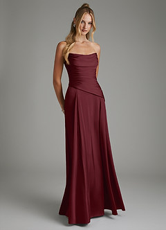 Azazie Gabriela Brautjungfernkleider A-Linie Korsett Stretch-Satin Kleid Cabernetrot image8