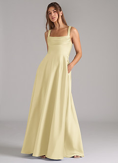 Azazie Shaude Bridesmaid Dresses Lemon Sorbet A-Line Pleated Stretch Satin Dress image4