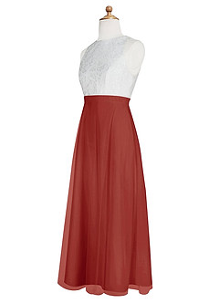 Azazie Albertine Junior Terracotta A-Line Lace Chiffon Dress image9