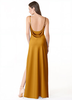 Azazie Alaija Bridesmaid Dresses Butterscotch Mermaid Side Slit Stretch Satin Dress image4