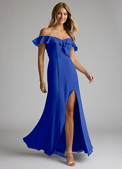 Azazie Sophie Bridesmaid Dresses Royal Blue A-Line Off the Shoulder Chiffon Convertible Dress image4