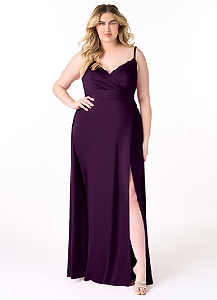 Azazie Dalilah Brautjungfernkleider A-Linie V-Hals Gefaltet Stretch-Satin Kleid Traube image6