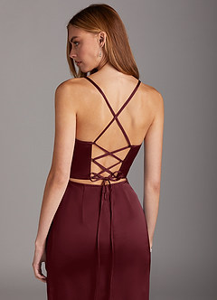 Azazie Brookelle Bridesmaid Dresses Cabernet Sheath Sweetheart Corset Stretch Satin Dress image6