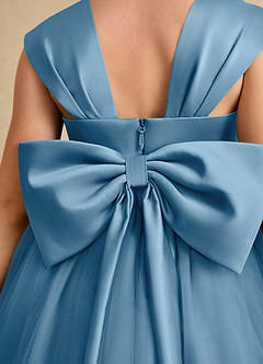 Azazie Chickadee vestidos de niña de las flores Vestido de Azul Acero de Satin Mate de Princesa con Escote de Corazón image6