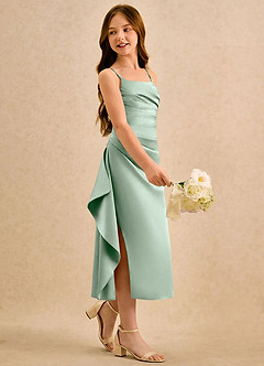 Azazie Canna Girls Formal Blomsterpigekjoler A-Line Plisseret Stræk satin Te-længde Kjole image1