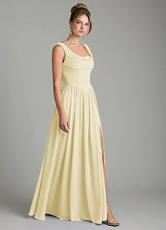 Azazie Novi Abiti da Damigella Abito A-Line in Chiffon Plissettato Sorbetto Al Limone image3