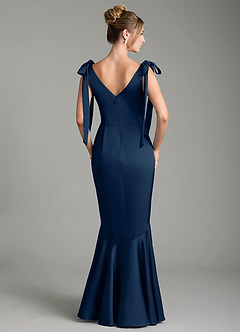 Azazie Alena Bridesmaid Dresses Dark Navy Mermaid Pleated Stretch Satin Dress image2