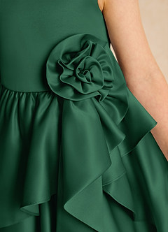 Azazie Hermia Robe Demoiselle D'honneur Fillette Robe Trapèze en Mat Satiné Sans manches Vert Foncé image6