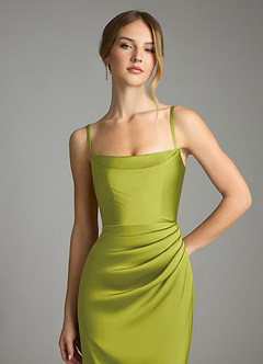 Azazie Leonis Bridesmaid Dresses Lemongrass Mermaid Pleated Stretch Satin Convertible Dress image3