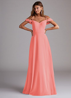 Azazie Marley Jurken voor bruidsmeisjes Converteerbaar Jurk van Chiffon met A-Lijn Off the Shoulder Koraal image4