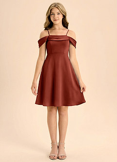 Azazie Anselie Junior Linia A Pofałdowany Satyna elastyczna Mini Młodsza druhna Sukienka image3