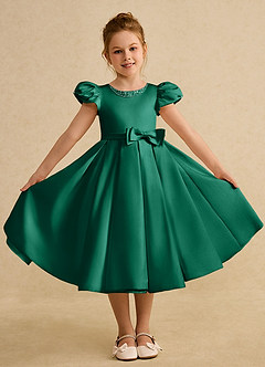 Azazie Pearl Abiti da Ragazza di Fiori Abito Principessa in Raso Opaco Plissettato Smeraldo image4
