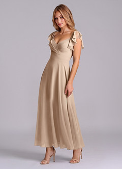 Azazie Leilani 신부 들러리 드레스 A라인 셔링 쉬폰 발목 길이 드레스 image4