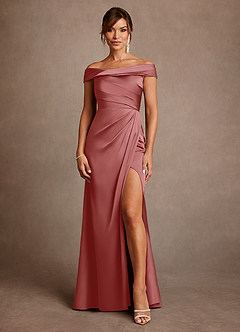 Azazie Bedford Mère de la mariée Robes Robe Fourreau en Satin extensible Plissée Antique Rose image1