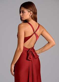 Azazie Hati Bridesmaid Dresses Pomegranate Mermaid Stretch Satin Dress image2