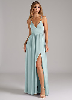 Azazie Aaida Bridesmaid Dresses Mist A-Line Corset Stretch Satin Dress image4