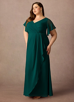 Azazie Song Mother of the Bride Dresses Pine Mermaid V-Neck Pleated Stretch Chiffon Dress image10