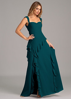 Azazie Sloane Robes de demoiselle d'honneur Robe Trapèze en Mousseline de soie Encolure en Forme de Cœur Vert Pin image3