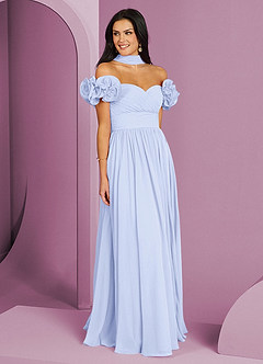 Barbie ♥ Azazie Robes de demoiselle d'honneur Robe Trapèze Convertible en Mousseline de soie Épaule décolletée Lavande image3